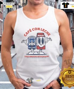 Stylish milk tank top featuring 'Original Cafe Con Leche Love' design, perfect for coffee lovers and casual wear.