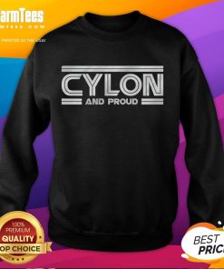 Original Cylon and Proud Sweatshirt featuring a retro design inspired by classic sci-fi series, perfect for fans.