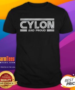 Original Cylon And Proud T-Shirt featuring iconic Cylon design for fans of Battlestar Galactica merchandise.
