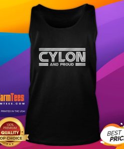 Original Cylon and Proud tank top featuring a classic Cylon design, perfect for sci-fi fans and Battlestar Galactica enthusiasts.