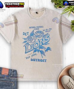Original Detroit Lions washed t-shirt featuring NFL logo, established 1934, perfect for football fans.