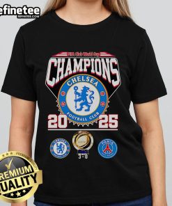 2025 Chelsea Football Club Ladies Tee celebrating Original FIFA Club World Cup Champions, stylish and sporty design.