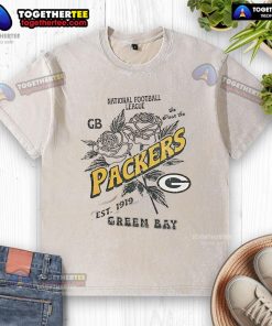 Original Green Bay Packers Rose T-Shirt, National Football League Est. 1919, featuring a vintage washed design.