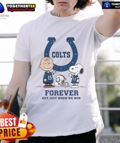 Alt Text: Original Indianapolis Colts Charlie Brown Snoopy Colts Forever T-Shirt celebrating team spirit, not just wins.