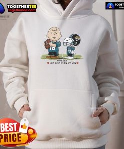 Original Jacksonville Jaguars Charlie Brown Snoopy hoodie featuring 'Jaguars Forever Not Just When We Win' design.