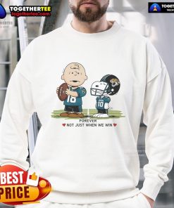 Alt Text: Original Jacksonville Jaguars Charlie Brown Snoopy sweatshirt featuring Jaguars Forever design for fans.