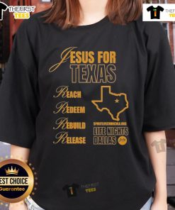 Original Jesus for Texas Reach Redeem Rebuild Release ladies tee featuring bold graphics and vibrant colors.