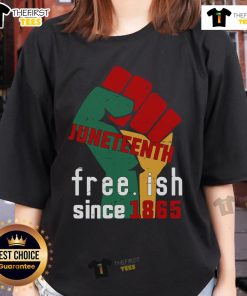 Original Juneteenth Free.ish Since 1865 ladies tee featuring vibrant design celebrating freedom and heritage.