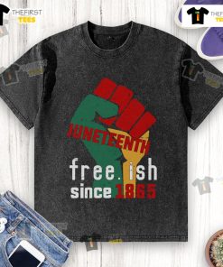 Original Juneteenth Free.ish Since 1865 washed t-shirt featuring a vibrant design celebrating Juneteenth heritage.