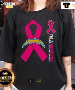 Original Los Angeles Chargers X Cancer Awareness 'I'm A Survivor' Ladies Tee showcasing a vibrant design for supporters.