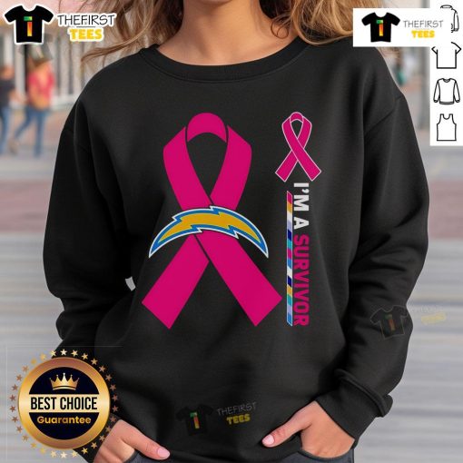 Original Los Angeles Chargers X Cancer Awareness 'I'm A Survivor' sweatshirt showcasing team spirit and support.