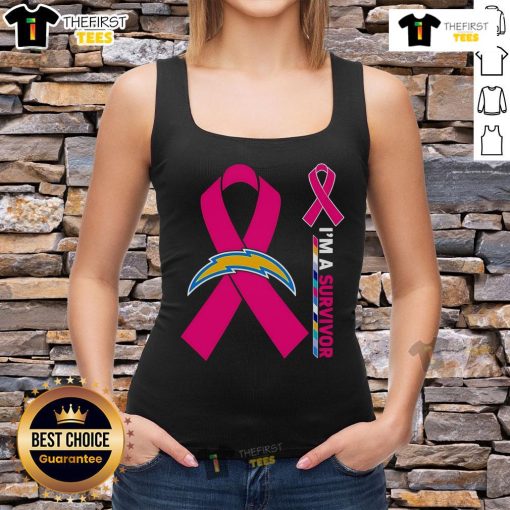 Original Los Angeles Chargers X Cancer Awareness 'I'm A Survivor' tank top showcasing support for cancer fighters.
