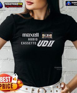 Original Maxell Audio Cassette UD II graphic on a stylish ladies tee, perfect for retro music lovers and vintage fashion.