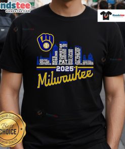 Original Milwaukee Brewers 2025 Skyline Name T-Shirt featuring vibrant city skyline design and team logo.