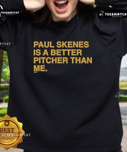 Original Paul Skenes Is A Better Pitcher Than Me sweatshirt in navy blue, featuring bold text design for baseball fans.