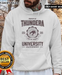 Alt Text: Thundera University Athletic Department hoodie est. 1985, featuring original design and logo for sports enthusiasts.