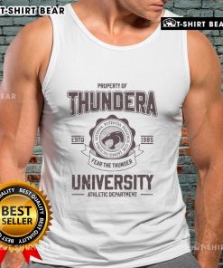 Original Thundera University Athletic Department tank top, established 1985, featuring vibrant school colors and logo.