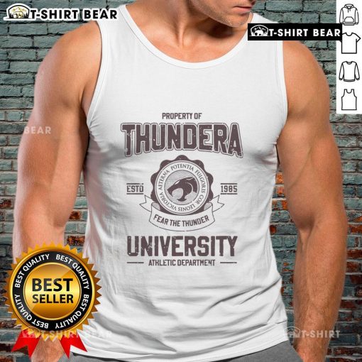 Original Thundera University Athletic Department tank top, established 1985, featuring vibrant school colors and logo.