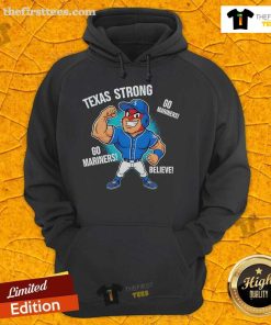 Original Seattle Mariners Texas Strong Mariner Moose mascot cartoon hoodie featuring vibrant colors and playful design.