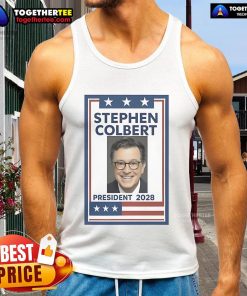 Original Stephen Colbert President 2028 tank top featuring a bold design for fans of comedy and political satire.