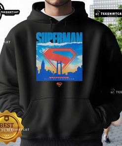 Alt Text: Original Superman Metropolis City of Tomorrow hoodie featuring vibrant colors and iconic comic book design.