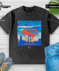 Original Superman Metropolis City of Tomorrow washed t-shirt featuring iconic comic book graphics and vibrant colors.