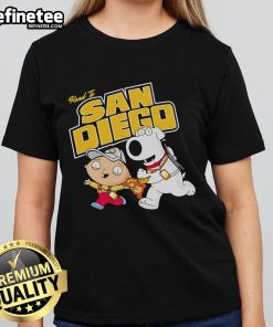 Original The Road To San Diego Family Guy Ladies Tee featuring iconic characters and vibrant design for fans.