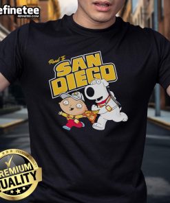 Alt Text: Original The Road To San Diego Family Guy T-Shirt featuring iconic characters and vibrant graphics for fans.