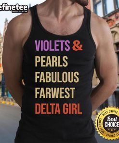 Alt Text: Original Violets and Pearls Fabulous Farwest Delta Girl Tank Top featuring vibrant colors and stylish design.