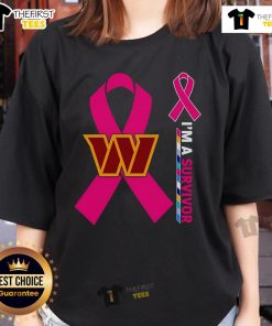 Original Washington Commanders X Cancer Awareness 'I'm A Survivor' Ladies Tee featuring bold graphics and vibrant colors.