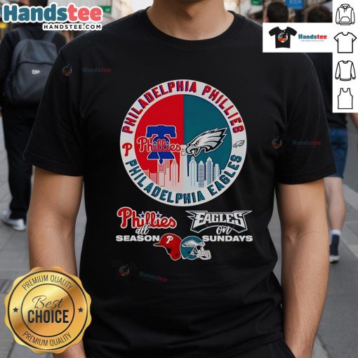 Philadelphia Phillies All Season Eagles On Sundays T-Shirt featuring team logos and a stylish design for fans.