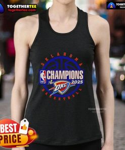 Premium 2025 NBA Finals Champions Oklahoma City Thunder Circle Tank Top showcasing team pride and stylish design.