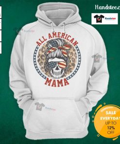 Premium All American Mama Leopard Messy Bun Mom 4th of July Skull Hoodie design featuring a stylish skull and festive elements.