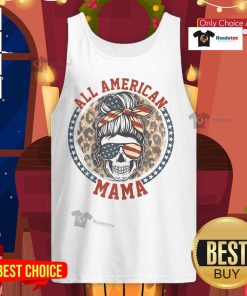 Alt Text: Premium All American Mama Leopard Messy Bun Mom 4th of July Skull Tank Top, perfect for celebrating Independence Day.