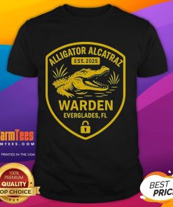 Premium Alligator Alcatraz Est Warden Everglades FL T-Shirt featuring unique graphic design and high-quality fabric.
