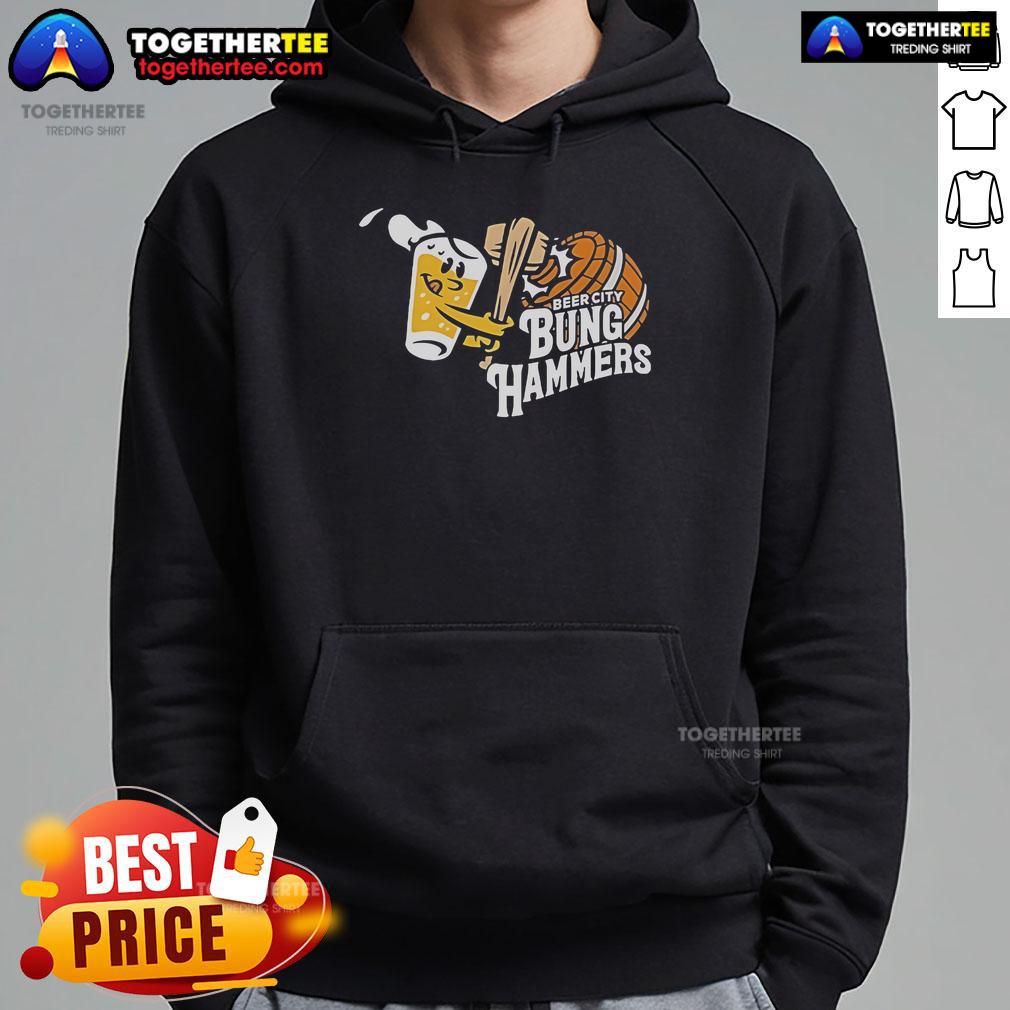 Premium Beer City Bung Hammers Hoodie Premium Beer City Bung Hammers Hoodie in navy blue, showcasing a trendy design perfect for craft beer enthusiasts.