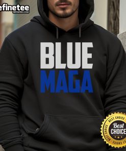 Alt Text: Premium blue MAGA Democrat hoodie featuring Make America Great Again slogan, perfect for political events and casual wear.