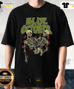 Premium Blue October Skeleton Buddies T-Shirt featuring vibrant skeleton designs in a stylish, comfortable fit.