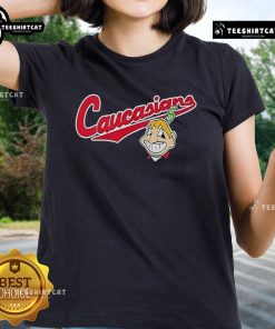 Premium Bomani Jones Caucasians Chief Wahoo Logo Ladies Tee in stylish design, perfect for sports fans and casual wear.