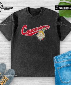 Alt Text: Premium Bomani Jones Caucasians Chief Wahoo logo washed t-shirt in vintage style, perfect for casual wear.