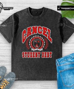 Premium Cancel Student Debt Washed T-Shirt featuring a bold graphic design promoting student debt relief.
