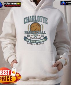 Premium Charlotte Hornets Basketball 2025 Summer League Champs Hoodie featuring team colors and logo design.