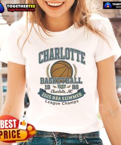 Premium Charlotte Hornets Basketball 2025 Summer League Champs ladies tee in stylish design for female fans.