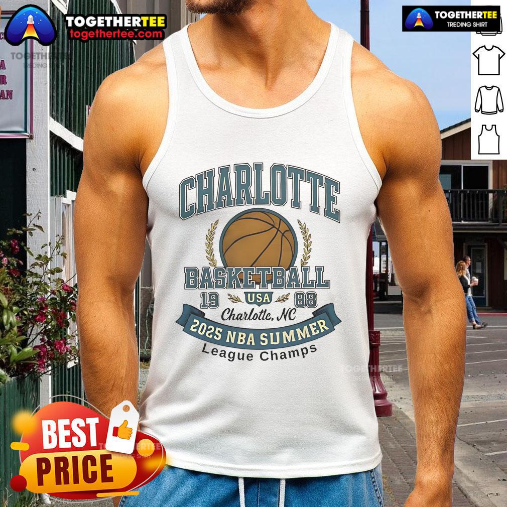 Premium Charlotte Hornets Basketball 2025 Summer League Champs Tank Top Premium Charlotte Hornets Basketball 2025 Summer League Champs tank top featuring team logo and vibrant colors.