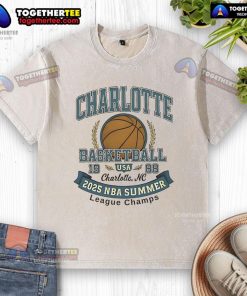 Alt Text: Premium Charlotte Hornets Basketball 2025 Summer League Champs washed t-shirt in vibrant colors, perfect for fans.