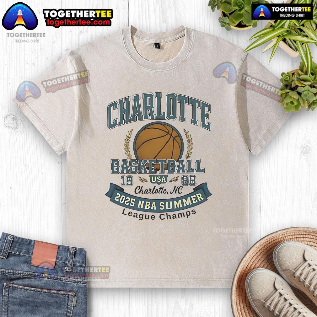 Premium Charlotte Hornets Basketball 2025 Summer League Champs Washed T Shirt Alt Text: Premium Charlotte Hornets Basketball 2025 Summer League Champs washed t-shirt in vibrant colors, perfect for fans.