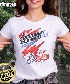 Premium Cincinnati Reds and Atlanta Braves MLB Speedway Classic 25 Bristol TN ladies tee shirt for fans.