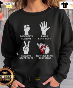 Premium Cleveland Guardians Nothing Beats Guardians Rock Paper Scissors Sweatshirt in navy blue, perfect for fans.