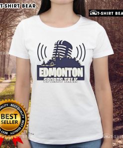 Premium Edmonton Sports Talk Est 1260 Ladies Tee showcasing stylish design for sports enthusiasts and fans.