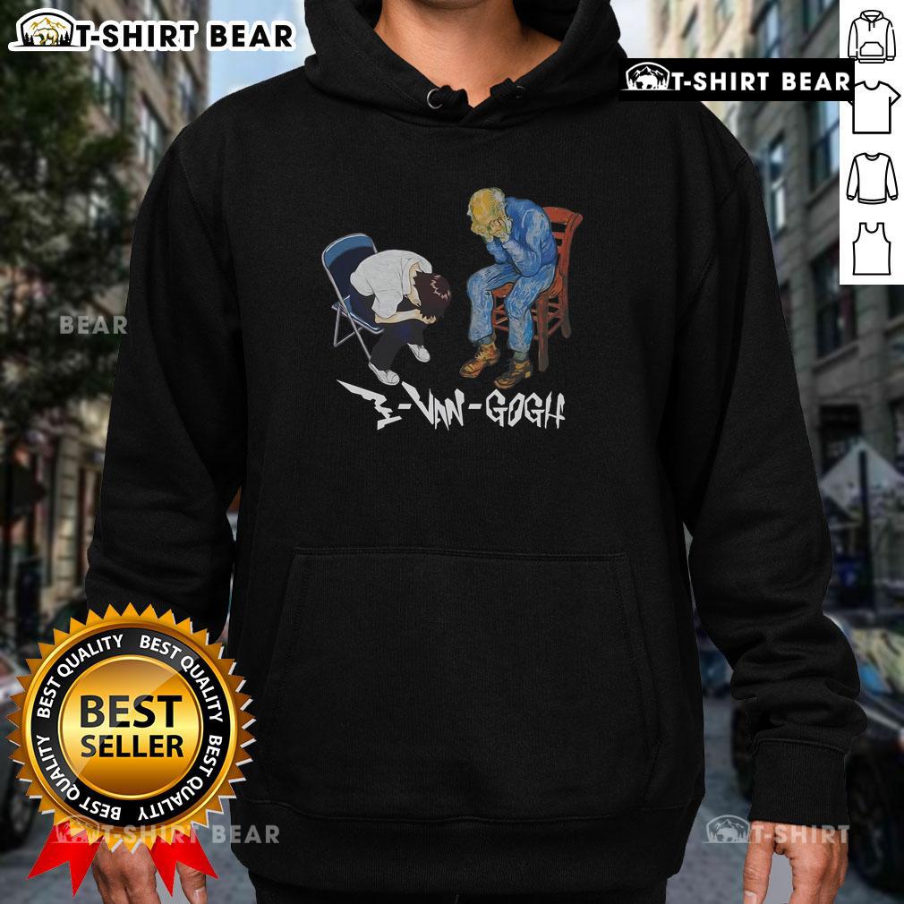 Premium Evangogh And Shinji In A Chair Meme Hoodie Alt Text: Premium Evangogh and Shinji in a chair meme hoodie, showcasing unique anime-inspired fashion and humor.